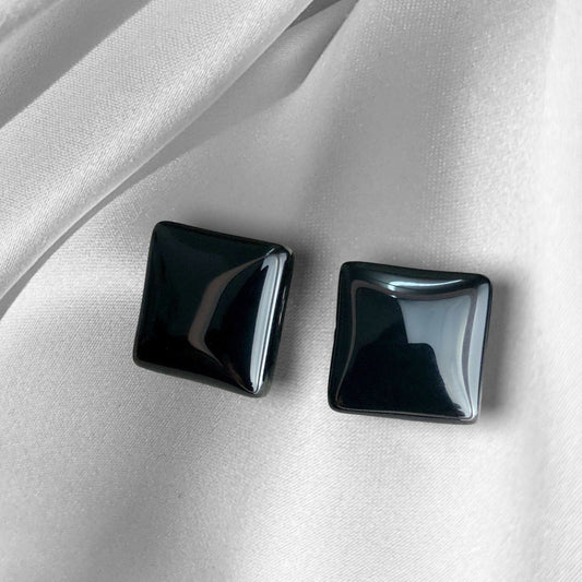 Onyx Square Stud Earrings - 925 Sterling Silver Gem Minimalist Earrings - Ear925-69
