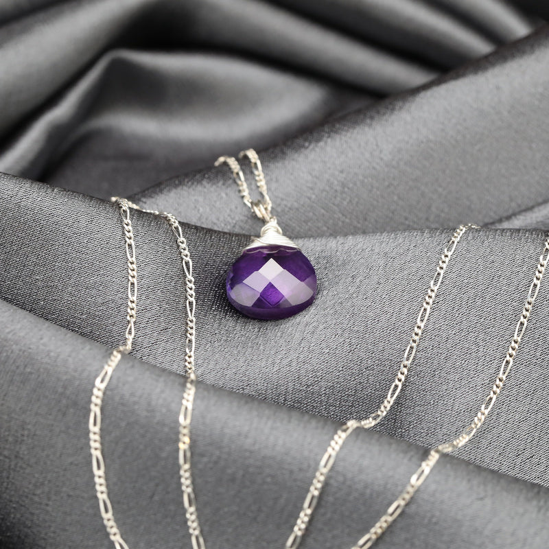 Exquisites 925 Sterling Silber Schmuckset mit Amethyst Edelstein: Halskette und Ohrringe - K925-141