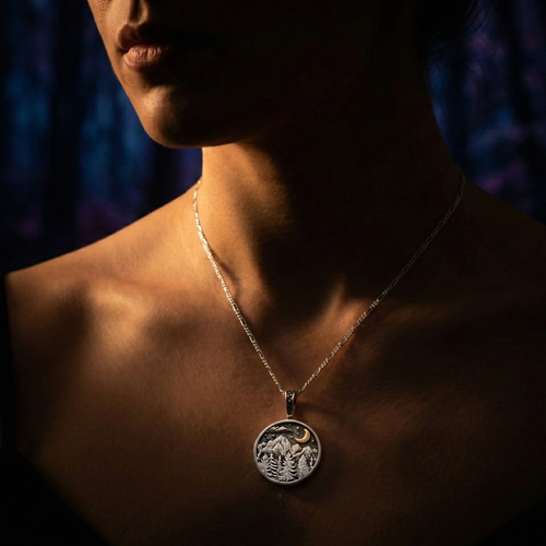 925 Sterling Silver Necklace "Mysterious Mountains" – Allergy-friendly, 50cm, nature motif for nature lovers - K925-120
