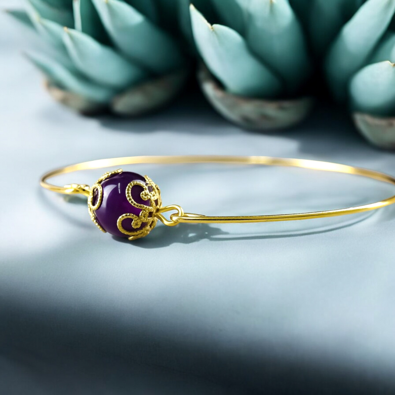 Amethyst Gold Bracelet - Gold Plated Minimalist Gem Aura Jewelry Retars 21