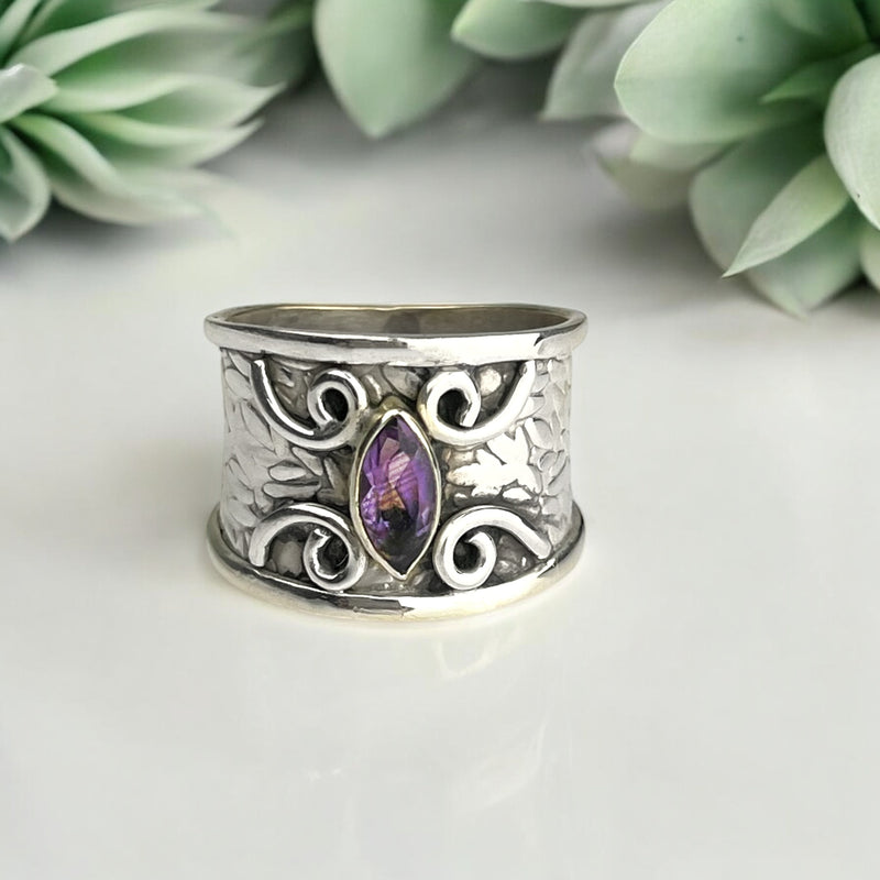 Orientalischer 925 Sterling Silber Ring mit Amethyst Edelstein – 1001 Nacht Stil, Boho Chic Schmuck