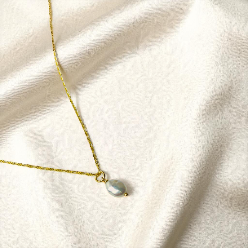 Baroque Keshi Pearl Jewelry Set – 925 Sterling Silver 18k Gold Plated | Necklace 50cm &amp; Earrings | Hypoallergenic | Nickel-Free 