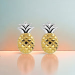 Sommerlicher Chic: Ananas-Ohrstecker aus 925er Sterling Silber, Bicolor & 18K Vergoldet - OHR925-47