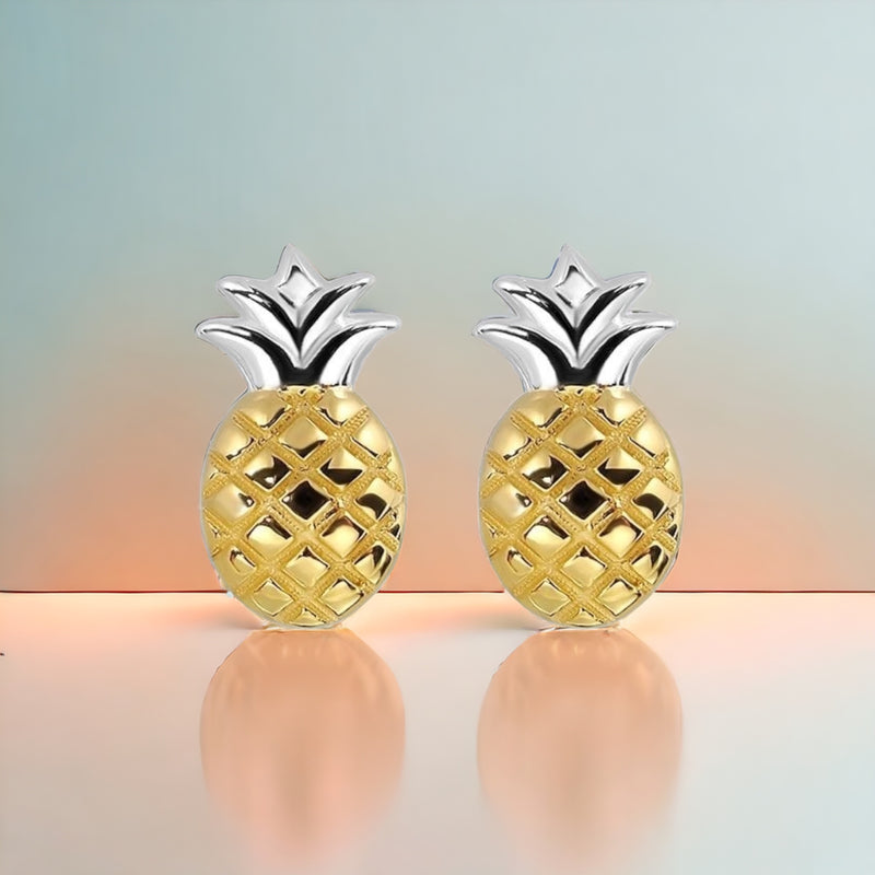 Sommerlicher Chic: Ananas-Ohrstecker aus 925er Sterling Silber, Bicolor & 18K Vergoldet - OHR925-47