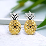 Sommerlicher Chic: Ananas-Ohrstecker aus 925er Sterling Silber, Bicolor & 18K Vergoldet - OHR925-47