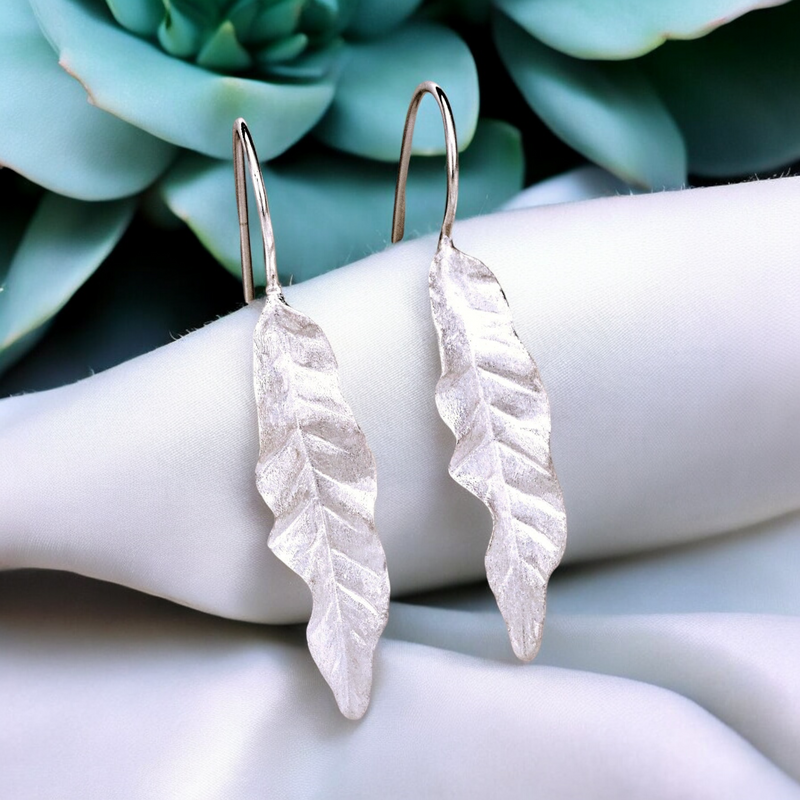 Long Leaves Earrings-925 Sterling Silver Earrings-Elegant Naturschmuck-OHR925-122