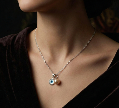 925 Sterling Silver Nazar Eye Necklace with Mother of Pearl &amp; Freshwater Pearl – Protection Necklace Against the Evil Eye | Lucky Charm Necklace for Women | Gift Idea for Women