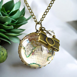 World Map Globe Pendant Chain Vintage Style - Globetrotter Jewelry - VIK-08