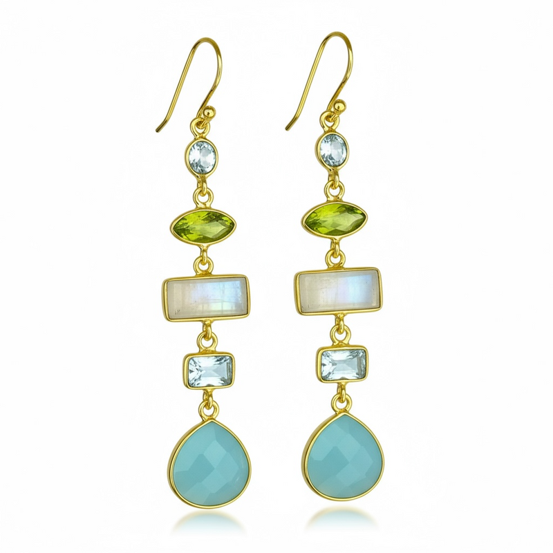 925 Sterling Silver Gold Plated Multi Gemstone Earrings Earper25-16