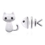 925 Sterling Silber Ohrstecker "Katze & Fisch" - OHR925-166