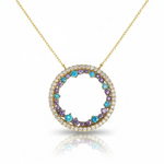 585 (14k) Echtgold Kette mit Kreis Anhänger & Zirkonia in Blau & Violett – 41 cm – „Galaxia Circle“