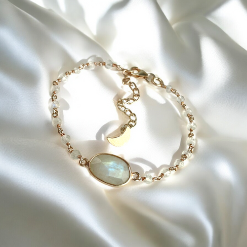 925 Sterling Silber Rosévergoldetes Armband mit echtem Mondstein – Sichelmond Edition