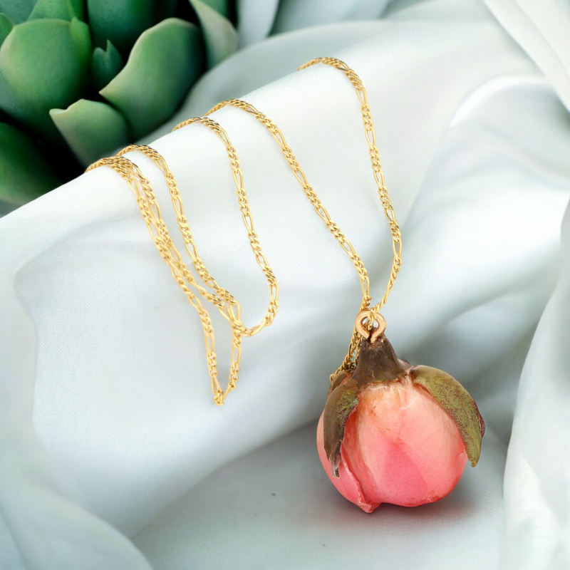 Genuine Rose Necklace-925 Sterling gold gold plated chain cast with resin-K925-58