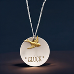 Lucky charm golden swallow engraving chain - 925 sterling silver statement Engraved necklace - K925-113