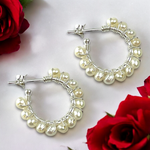 925 Sterling Silber Kreolen mit echten Süßwasserperlen | Perlenohrringe 18 mm | Geschenkidee Muttertag, Hochzeit, Geburtstag
