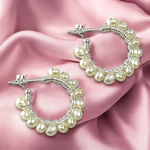925 Sterling Silber Kreolen mit echten Süßwasserperlen | Perlenohrringe 18 mm | Geschenkidee Muttertag, Hochzeit, Geburtstag