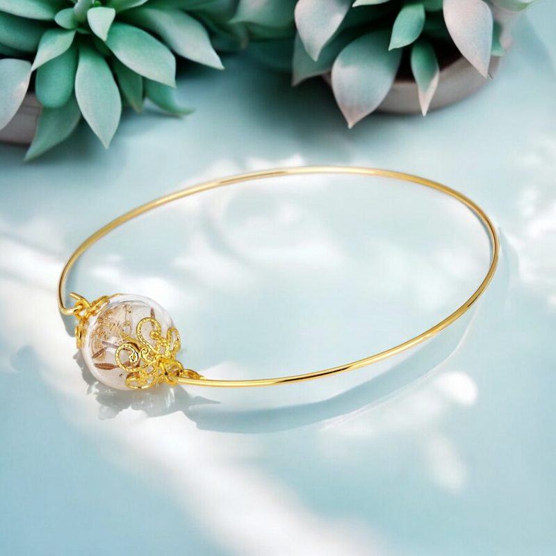 Dandelion Pust Floral Bangle - Gold Gold Plated Terarrium Jewelry - Retar-15