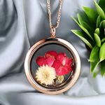 Real Rose and Chrysanthemum 925 Sterling Rosegold Gilded Medaillon Chain - K925-127