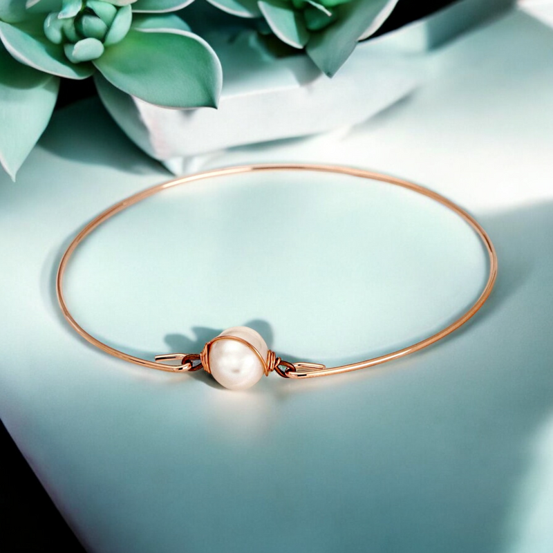 Freshwater Pearl Bangle - Rosegold Gold Plated Real Pearl Bridal Bridesmaid Wedding Bridal Jewelry - Retremm-19