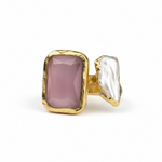 Magischer Statement Ring vergoldet mit Turmalin & Keshi-Perle / größenverstellbar, handgefertigt & allergikerfreundlich