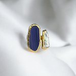 Dunkelblauer Achat-Ring mit Keshi-Perle | vergoldet | verstellbar | nickelfrei & bleifrei | handgefertigt