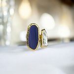 Dunkelblauer Achat-Ring mit Keshi-Perle | vergoldet | verstellbar | nickelfrei & bleifrei | handgefertigt