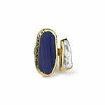 Dunkelblauer Achat-Ring mit Keshi-Perle | vergoldet | verstellbar | nickelfrei & bleifrei | handgefertigt