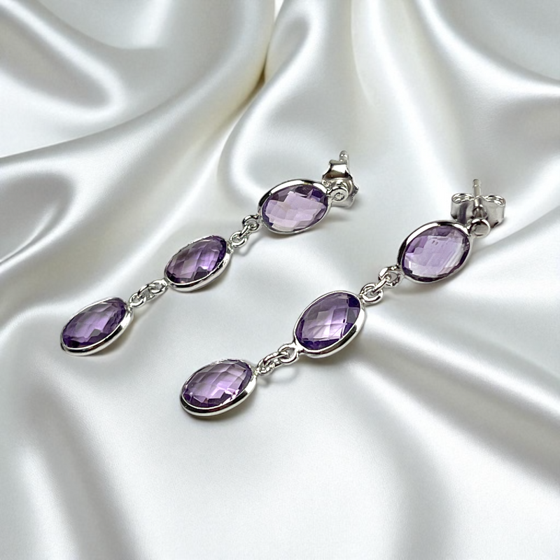 Amethyst Whisper – Fairytale earrings made of 925 Sterling Silver, 4 cm long, hypoallergenic and stylish