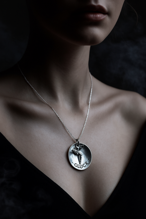 Lucky Engraved Necklace with Fairy Pendant – 925 Silver Chain 70cm | "Lucky" Mantra Engraving | Hypoallergenic &amp; Nickel-Free
