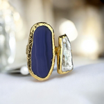 Dunkelblauer Achat-Ring mit Keshi-Perle | vergoldet | verstellbar | nickelfrei & bleifrei | handgefertigt