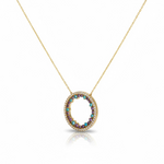 585 (14k) Echtgold Kette mit Kreis Anhänger & Zirkonia in Blau & Violett – 41 cm – „Galaxia Circle“