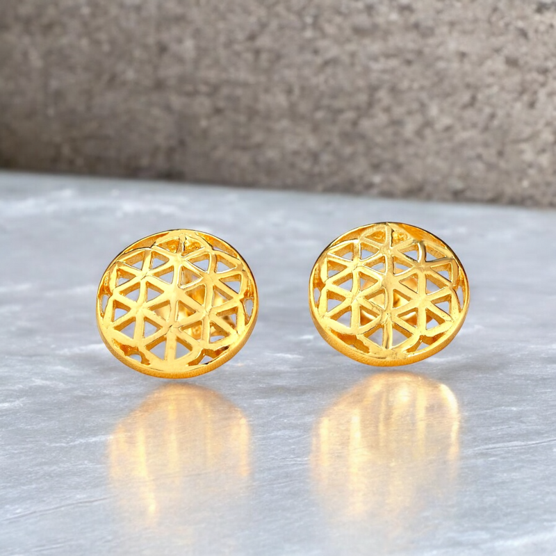 925 Gold Gold Gold Earrings "Flower of Life" - OHR925-106