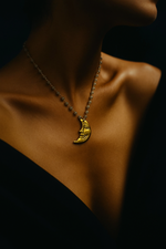 Vintage Labradorite gemstone necklace with moon pendant from the 70s – brass, 50cm length, allergy-friendly