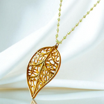 Gemstone chain Spring leaf with peridot