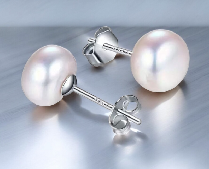 Dark blue pearl stud earrings made of 925 sterling silver | Freshwater pearl jewelry | Nickel-free &amp; hypoallergenic