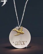 Lucky charm golden swallow engraving chain - 925 sterling silver statement Engraved necklace - K925-113