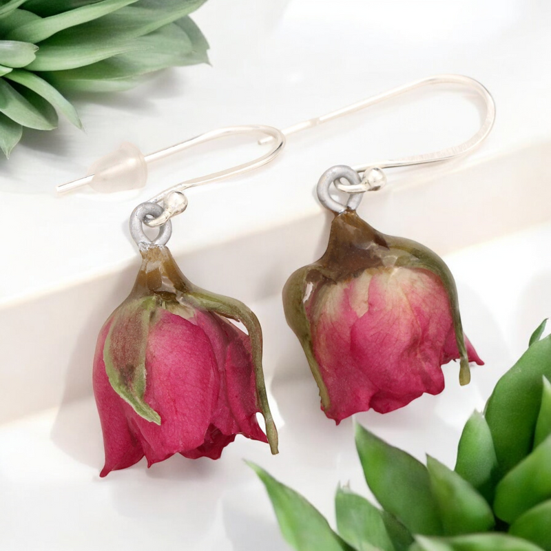 925 Sterling silver earrings with real roses