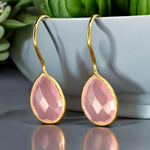 925 Sterling Silver Gold Plated Rose Quartz Gemstone Earrings