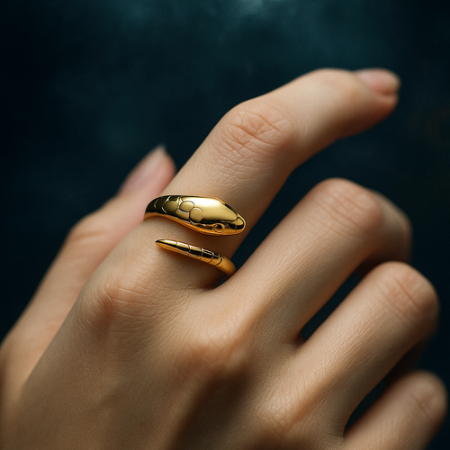 925 Sterling Silver Gold-Plated Snake Ring – Adjustable Ring Made of Real Silver | Luxurious Statement Jewelry