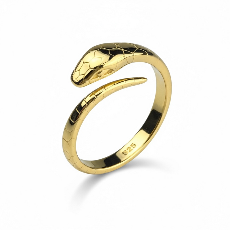 925 Sterling Silver Gold-Plated Snake Ring – Adjustable Ring Made of Real Silver | Luxurious Statement Jewelry