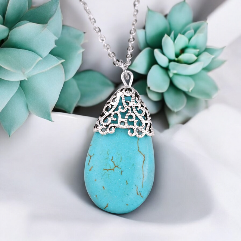 Turquoise Howlith necklace with ornaments-VIK-106