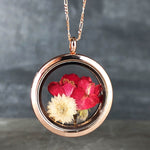 Real Rose and Chrysanthemum 925 Sterling Rosegold Gilded Medaillon Chain - K925-127