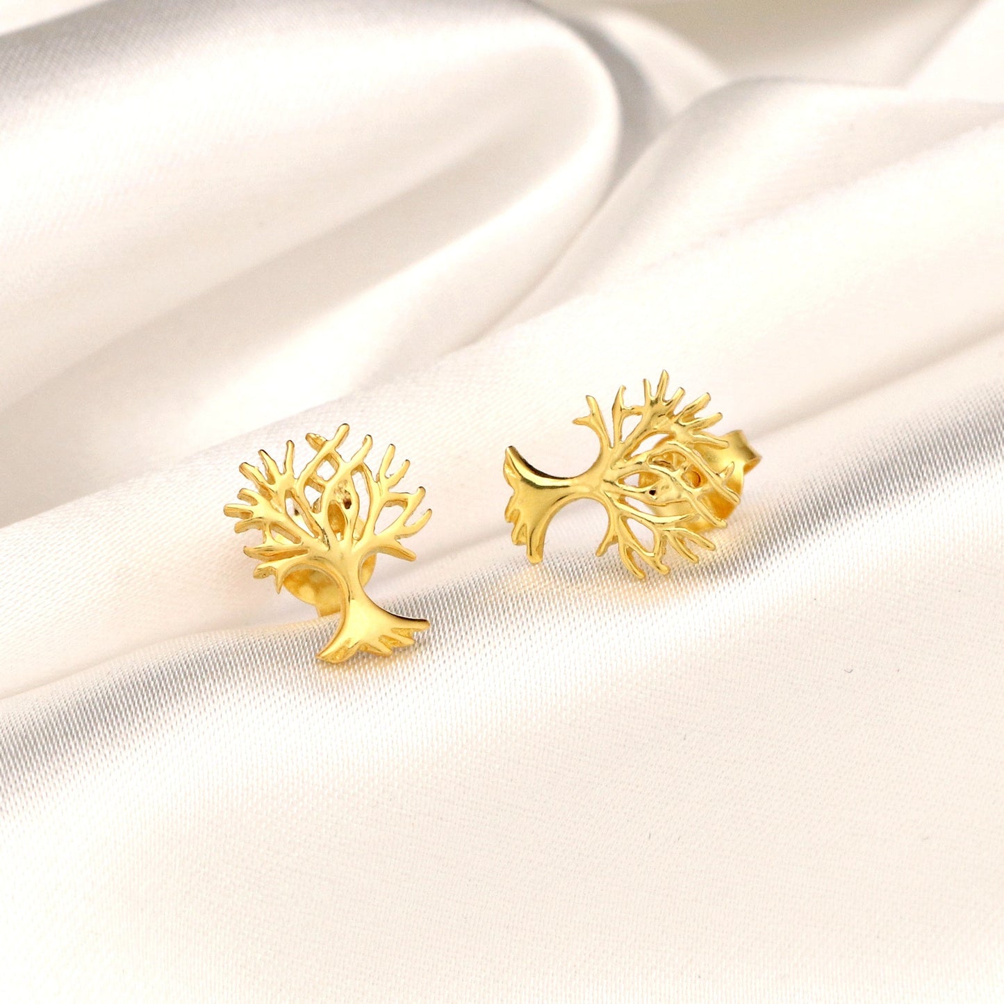 925 gold plated mini stud earrings "Lifebaum" - Ear925-109