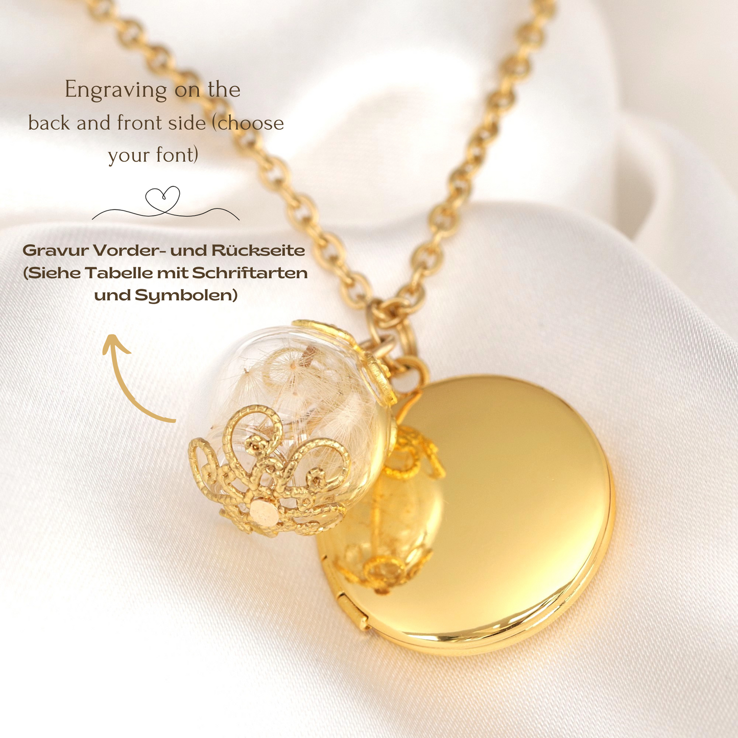 Customizable Pust Flowers Medaillon Chain with Photoservice - Gold Plated - VIK-117