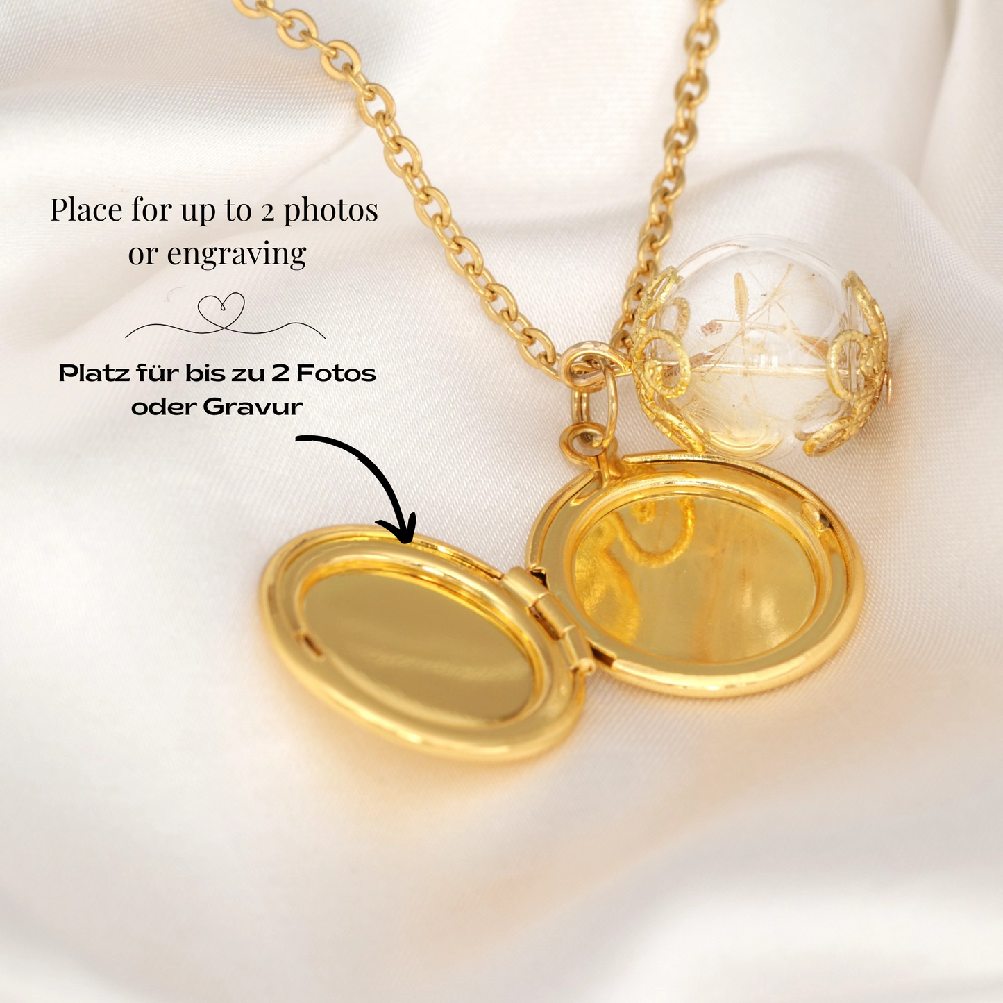 Customizable Pust Flowers Medaillon Chain with Photoservice - Gold Plated - VIK-117