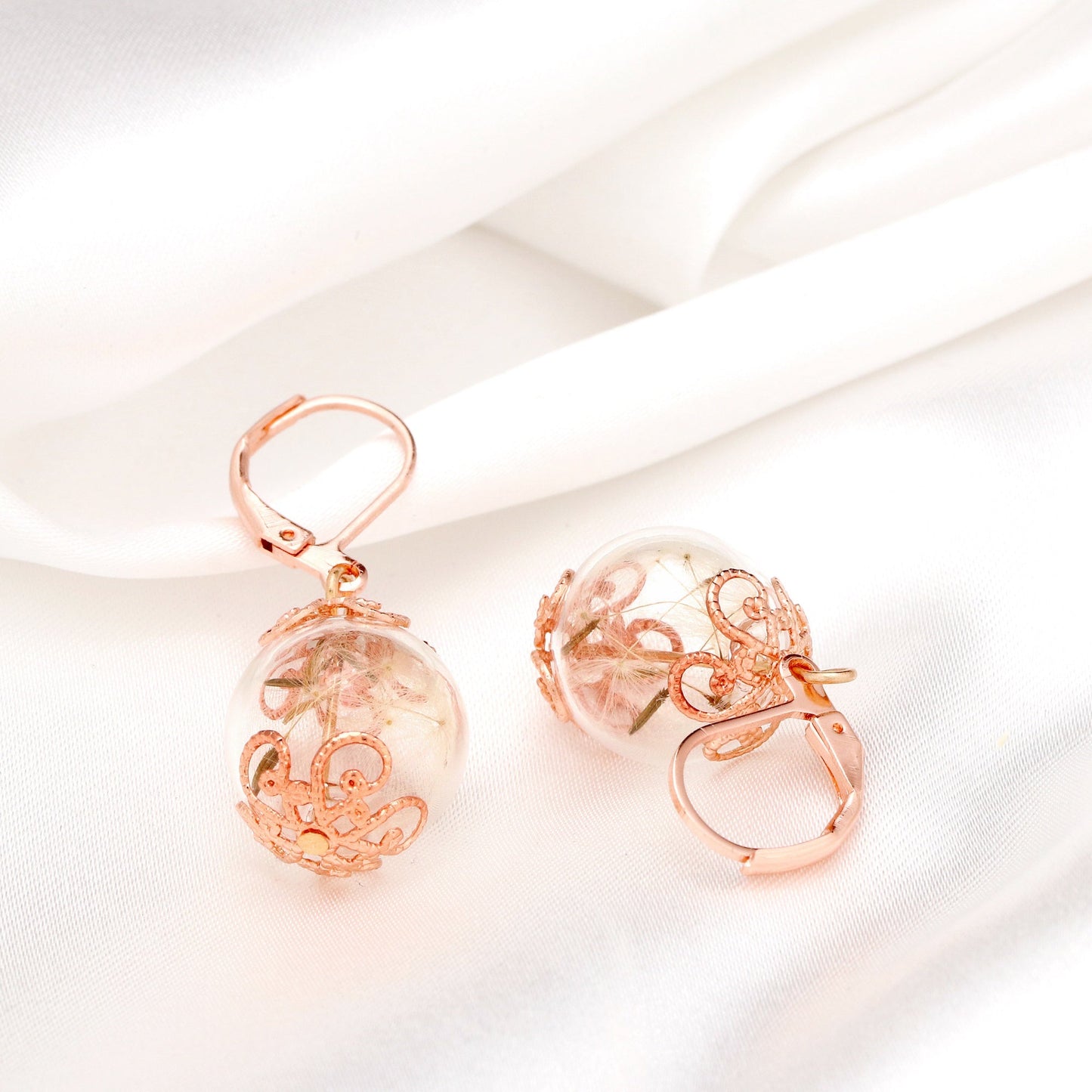 Rosegold Gold Plated Real Pust Flowers Earrings - Nature Jewelry - vinohr-68