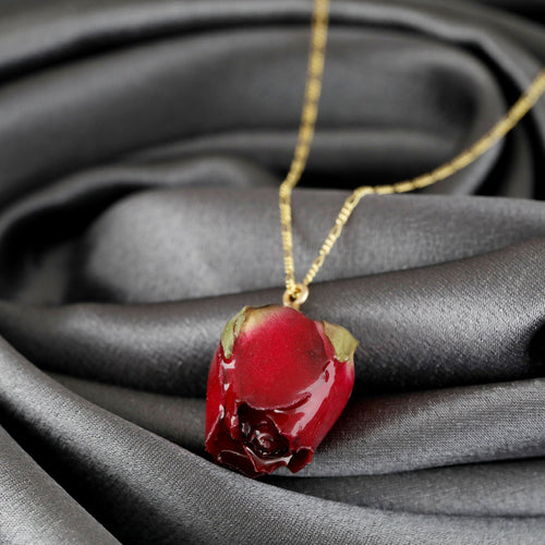 925 Sterling Silver Gold Plated Chain "Genuine Red Rose"