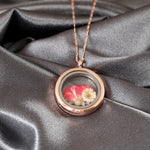 Real Rose and Chrysanthemum 925 Sterling Rosegold Gilded Medaillon Chain - K925-127