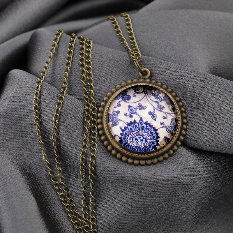 Tiles Glass Pendant Chain - Bronze Oriental Tile Playful Chain - VIK-54