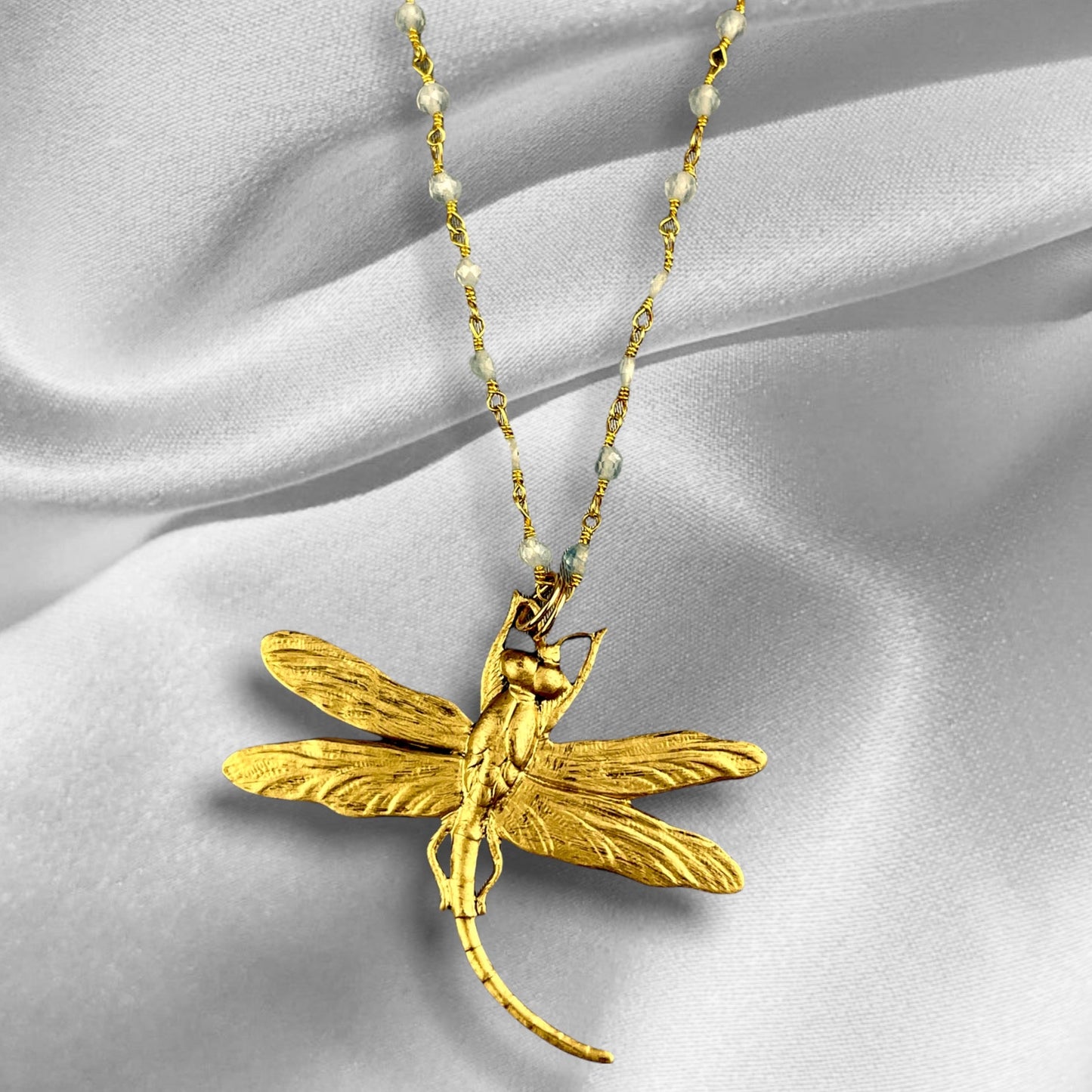 Aquamarine gemstone chain with dragonfly - gemstone jewelry - VIK-116